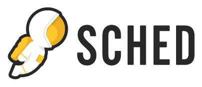 Spaceman logo next to text reading 'Sched'.